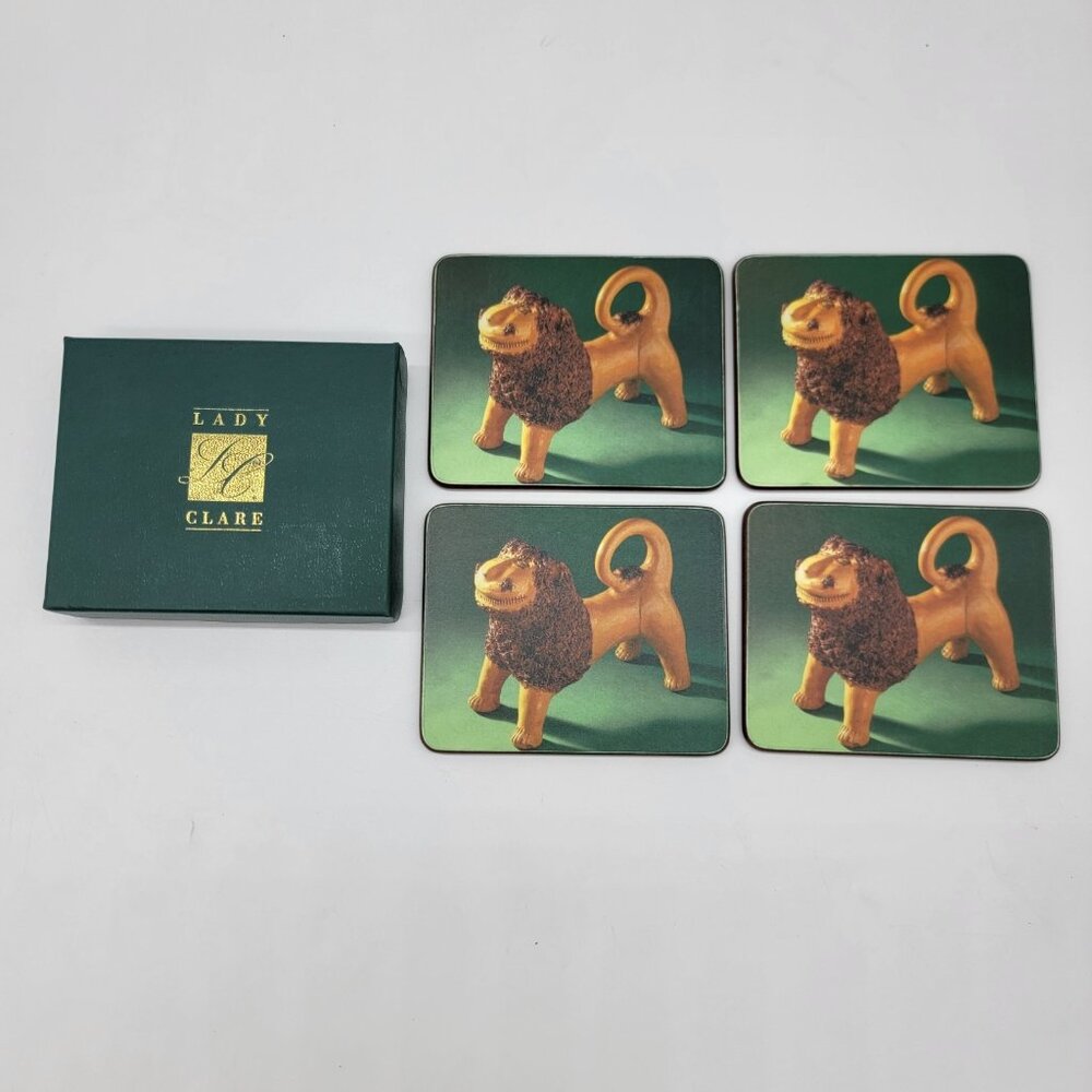 Rare Vintage Lady‎ Clare Artist Solomon Bell Folk Art Lion Coasters NEW In Box